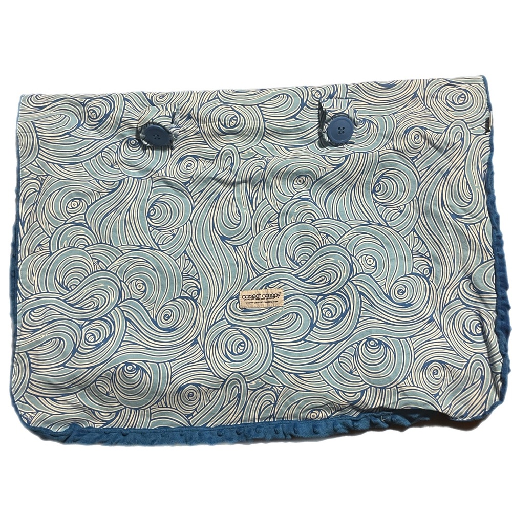 Carseat Canopy Blue and White Swirl with Teal Minky Material on the back